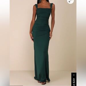 Lulu's Forest Green Square-Neck Ruched Maxi Dress